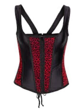Class act Black and Red Leopard Front-Zip Corset Top size 34